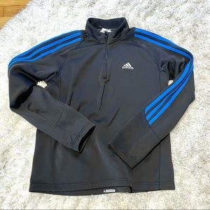 ADIDAS Quarter Zip Pullover  |  Black with blue stripes  | size small